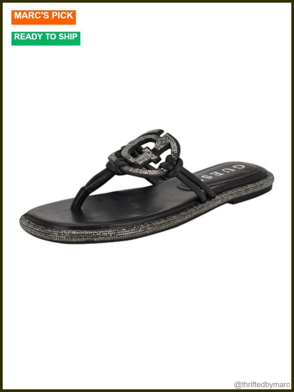 Rhinestone Embellished Flat Sandals with Cut Out G Logo
